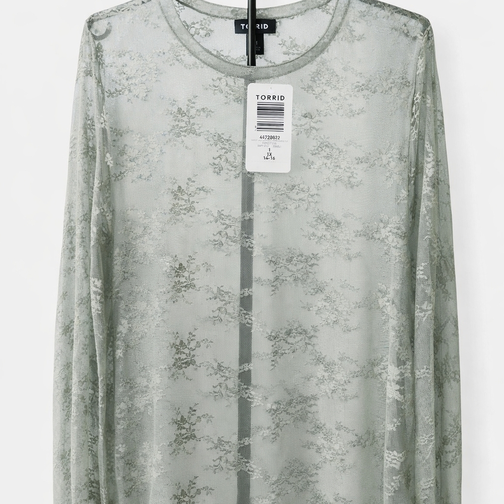 Torrid Floral Sheer Lace Top in Soft Gray